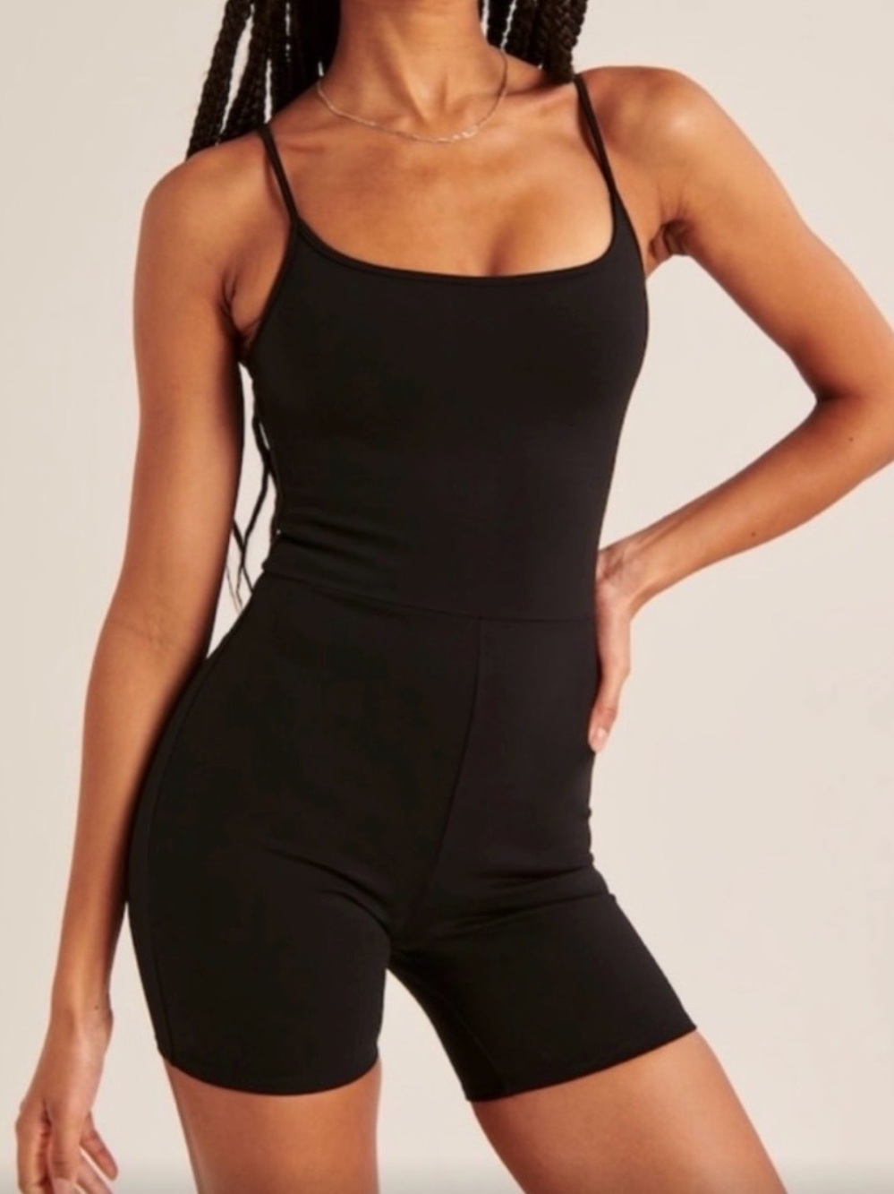 Abercrombie & Fitch Ponte Unitard Romper Black XS Petite Squareneck Cami Onesie